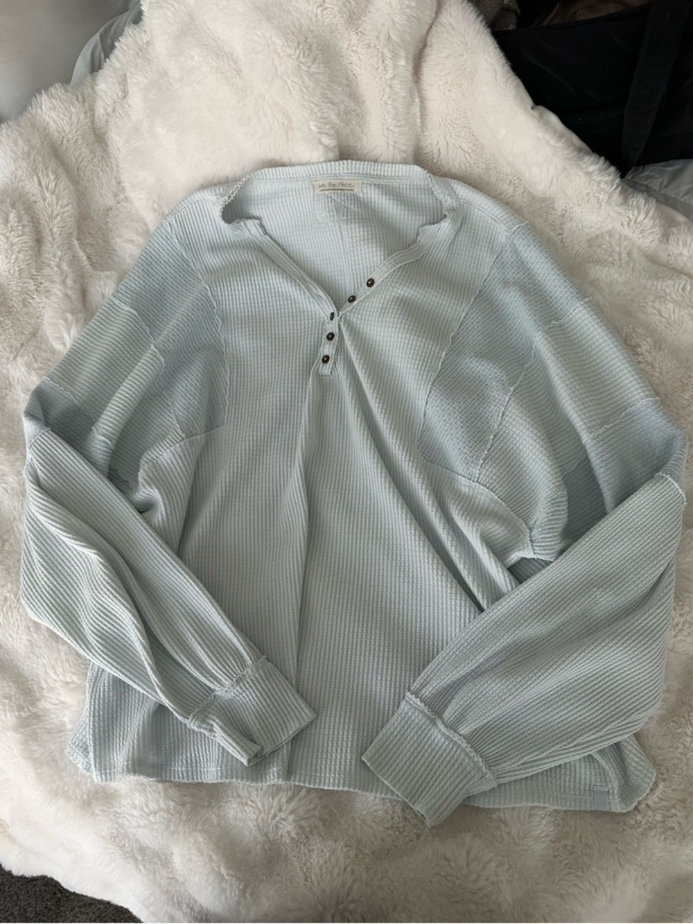 Free People Light Blue Waffle Henley Top